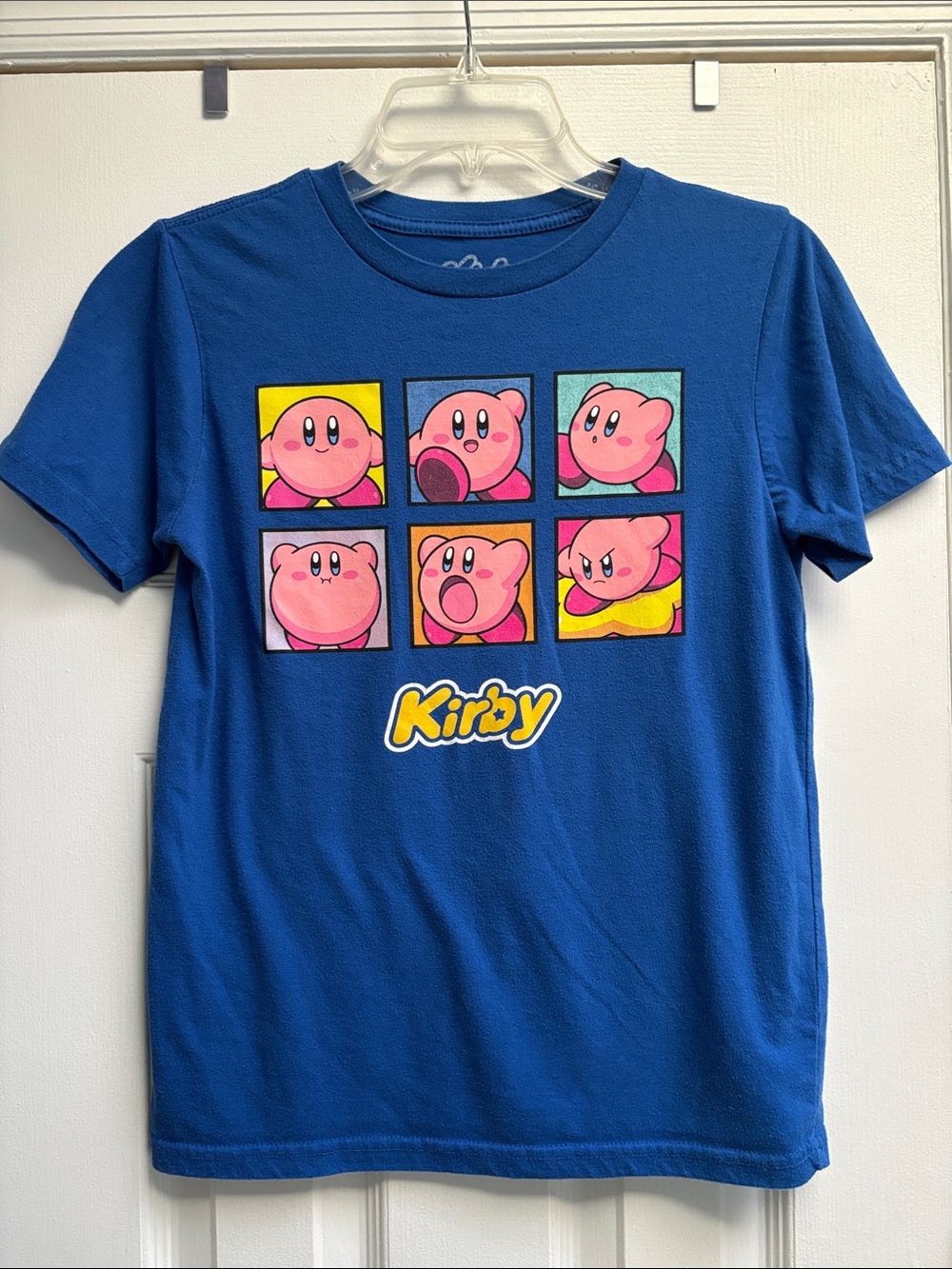 Nintendo Boys Kirby Boxes Fun Expressions Graphic Blue T-Shirt Size Youth L !